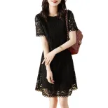 Lace Dress for Women Casual Short Sleeve Fit and Flare Summer Fashion Available in Apricot and Black Wholesale Options