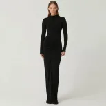 Elegant Solid Color Long Dress Slimming Fit Ruffled Design Perfect for Fall Winter Wholesale Ava