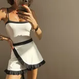 Womens Two Piece Set Slim Fit Bodysuit with High Waisted Skirt Casual Color Block Design Wholesa