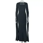 Elegant Long Sleeve Bodycon Dress Slim Fit Solid Color Off Shoulder Neckline Perfect for Parties