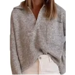 Casual Loose Fit Solid Color Sweater with Pockets Womens Knitwear for Everyday Wear Ready to Shi
