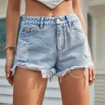 Distressed Denim Shorts for Women High Waist Frayed Hem Casual Style Summer Fashion Wholesale Av