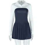 Elegant Color Block Cardigan Dress Stylish Layered Design Lapel Collar Comfortable Fabric Perfec