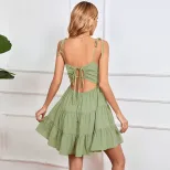 Sleeveless Vacation Dress Casual Beach Style Strapless Design Lightweight Fabric Perfect for Spr