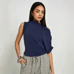 Sleeveless Asymmetrical Top Wrinkle Design Waist Defining Slim Fit Casual Summer Wear for Work W