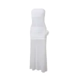 Chic White Mesh Strapless Maxi Dress Elegant Fit Soft Fabric Beach Vacation Style Available for