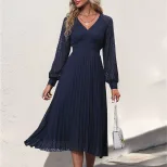 Womens Long Sleeve Solid Color Dress Elegant Design Autumn Collection High Quality Fabric Wholes