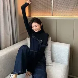 牛仔背带裤女韩版宽松减龄2023年新款时尚春秋直筒高腰连体裤长裤