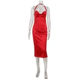 Red Satin Strapless Backless Dress Elegant Fit High Quality Fabric Perfect for Formal Events Who