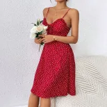 French Style Polka Dot Mini Dress Slim Fit Backless Spaghetti Straps Casual Summer Wear Wholesal