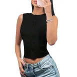 Sleeveless Knit Crop Top Round Neck Slim Fit Lightweight Fabric Spring Summer Casual Wear Wholes
