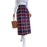 Plaid A Line Skirt Slim Fit Wool Blend Stylish Design Spring Fall Fashion for Women Wholesale Av