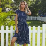 Vintage Polka Dot Ruffled Dress Short Sleeve Elegant Design Summer Style Wholesale Available