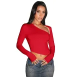 Red Short Sleeve Crop Top Sexy Off Shoulder Design Spring Summer Fashion for Women Wholesale Ava