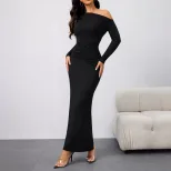 Off Shoulder Long Sleeve Dress Slim Fit Waist Defining Elegant Design Spring Summer Fashion Whol