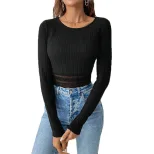 Womens Lace Trim Long Sleeve T Shirt Slim Fit Versatile Style Spring Summer Essential Wholesale