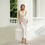 French Style Floral Print Maxi Dress for Women Slim Fit V Neck Sleeveless Elegant Casual Wear Wholesale Availabl