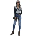 Long Sleeve Leopard Print Black T Shirt Slim Fit Casual Style Comfortable Fabric Perfect for Eve