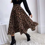 Leopard Print A Line Midi Skirt Slim Fit Elegant Style Womens Fashion Perfect for Casual or Offi