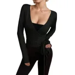 V Neck Long Sleeve Yoga Top Slim Fit Solid Color Sexy Design Spring Summer Collection Wholesale
