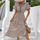 Summer Womens Dress Short Sleeve Leopard Print Mid Length Casual Wear for Parties or Daily Use O