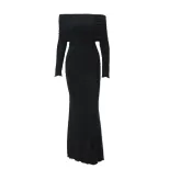 Off Shoulder Ruched Long Sleeve Dress Elegant French Style Autumn Fashion Sexy Silhouette Wholes