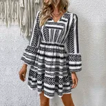 Womens Long Sleeve Printed Dress Stylish Autumn Winter Design Perfect for Vacations Wholesale Av