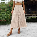 Casual Midi Skirt for Women Solid Color Comfortable Fit Versatile Style Perfect for Autumn Wear