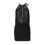 Spring Womens Dress Fashionable Sexy Halter Neck Sheer Mesh Bodycon Ruched Design Evening Wear W