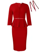 V Neck Ruffle Hem Pencil Skirt High Waist Slim Fit Elegant Design Winter Office Wear for Women W