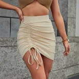 High Waisted Ruched Drawstring Skirt Casual Slim Fit Elegant Design Perfect for Summer Outings W