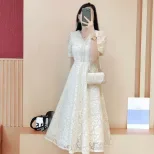 Lace Midi Dress for Women Elegant Fit and Flare Silhouette Summer Casual Wear Available in White and Apricot