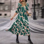 Floral Print V Neck Dress Womens Autumn Fashion Elegant and Comfortable Available for Wholesale
