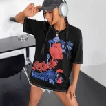Womens Short Sleeve T Shirt Fashionable Round Neck Printed Design Casual Wear for Summer Wholesa