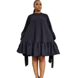 Loose Fit Solid Color Puff Sleeve Dress Plus Size Autumn Style Comfortable Fabric Wholesale Avai