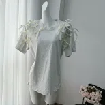 Loose Fit Short Sleeve T Shirt Cute Ribbon Bow Design Soft Cotton Fabric Casual Style Perfect fo