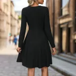 Knitted Midi Dress Long Sleeve Solid Color Ribbed Fabric Autumn Fashion for Women Wholesale Avai