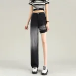 跨境大码阔腿牛仔裤女2023春季新款韩版高腰显瘦垂感直筒拖地长裤