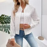 Autumn Long Sleeve Zip Decorated Cardigan Jacket Printed Design Lightweight Fabric Casual Style