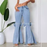 High Waisted Flared Jeans Vintage Style 3D Bow Detail Slim Fit Stretch Fabric Casual Wear Wholes