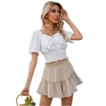 High Waisted Ruffle Hem Cotton Linen Skorts Comfortable Breathable Fabric Stylish Design Perfect