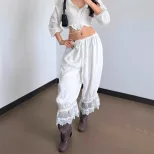 Womens Casual Low Waist Pants Fashionable Lace Patchwork Trendy Street Style Autumn Wholesale Av