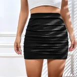 High Waisted Stretchy Ruched Skirt Fashionable Versatile Sexy Perfect for Casual or Night Out Wh