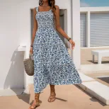 Summer Floral Maxi Dress Sleeveless Elastic Waist Casual Style Perfect for Beach or Outdoor Even