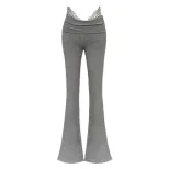 High Waisted Flared Casual Pants Lace Paneling Slim Fit Lightweight Fabric Autumn Fashion for Women Wholesale