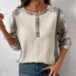 Casual Vintage Plaid Patchwork Top Textured Fabric Simple Design Autumn Style Wholesale Availabl
