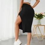 Elastic Waist Pencil Skirt High Split Comfortable Fit Elegant Style Perfect for Office or Casual