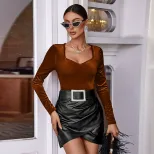 French Square Neck Long Sleeve T Shirt for Women Korean Style Slim Fit Versatile Soft Fabric Spr