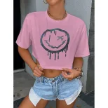 Reflective Short Sleeve T Shirt Trendy Smile Print Versatile Spring Summer Style Wholesale Avail