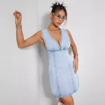 Slim Fit Denim Dress V Neck Sleeveless Backless Casual Summer Wear Wholesale Available fast ship